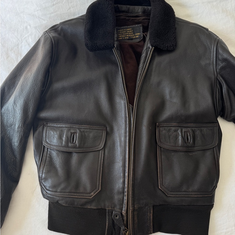 Vintage YSL Brown Leather Bomber Jacket